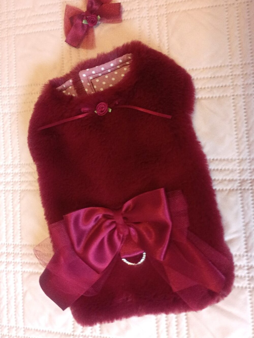 Luxury Hand Crafted Plush XS Plush Dog Faux Fur Burgundy Coat - Stunning Design